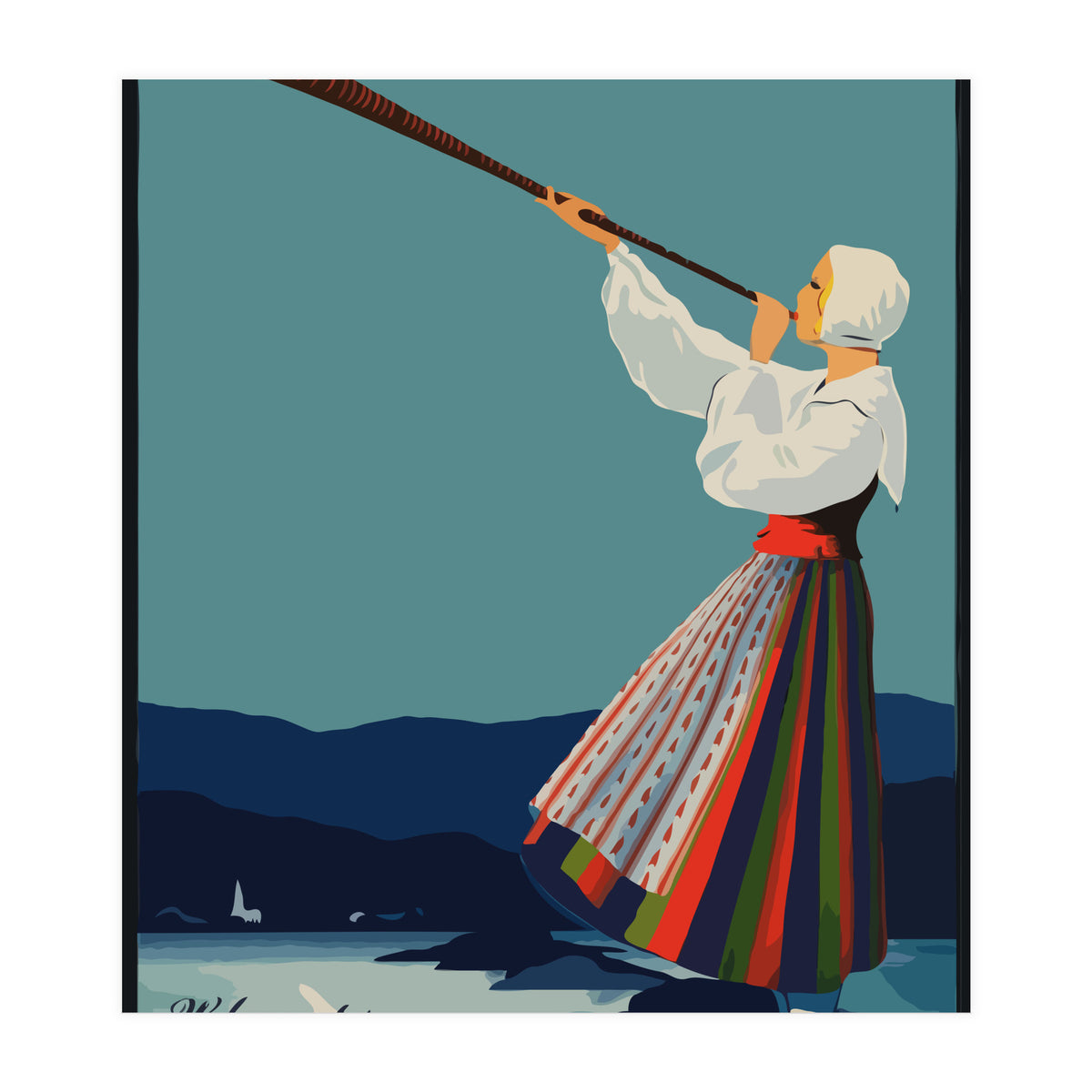 Sweden, Woman With Alp Horn (Print Only)