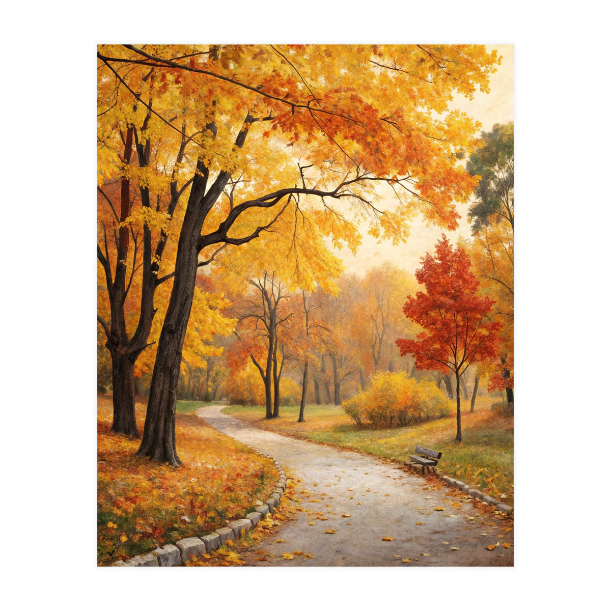 Original Autumn Park Landscape Oil Painting Style (Print Only)