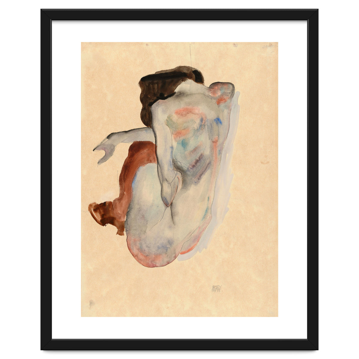 Crouching Nude in Shoes and Black Stockings, Back View.