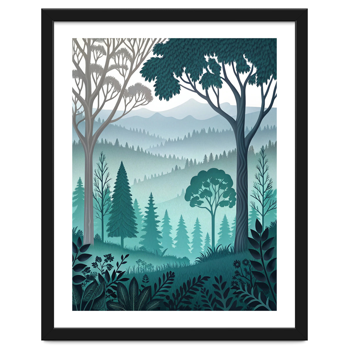 Vibrant Silhouettes in the Misty Teal Highlands