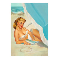 Pinup Sexy Blonde On The Beach (Print Only)