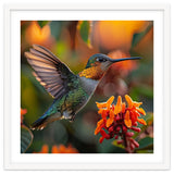 Hummingbird Hovering Near Orange Flowers thumbnail
