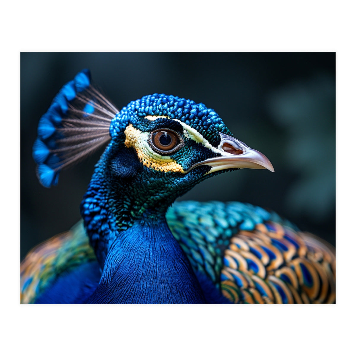 Peacock Head Close Up Majestic Blue Bird (Print Only)