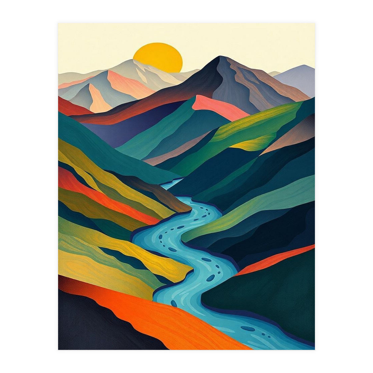 Minimalist Mountain River Landscape (Print Only)