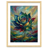 Enchanted Teal and Gold Rose Impasto Oil Painting thumbnail