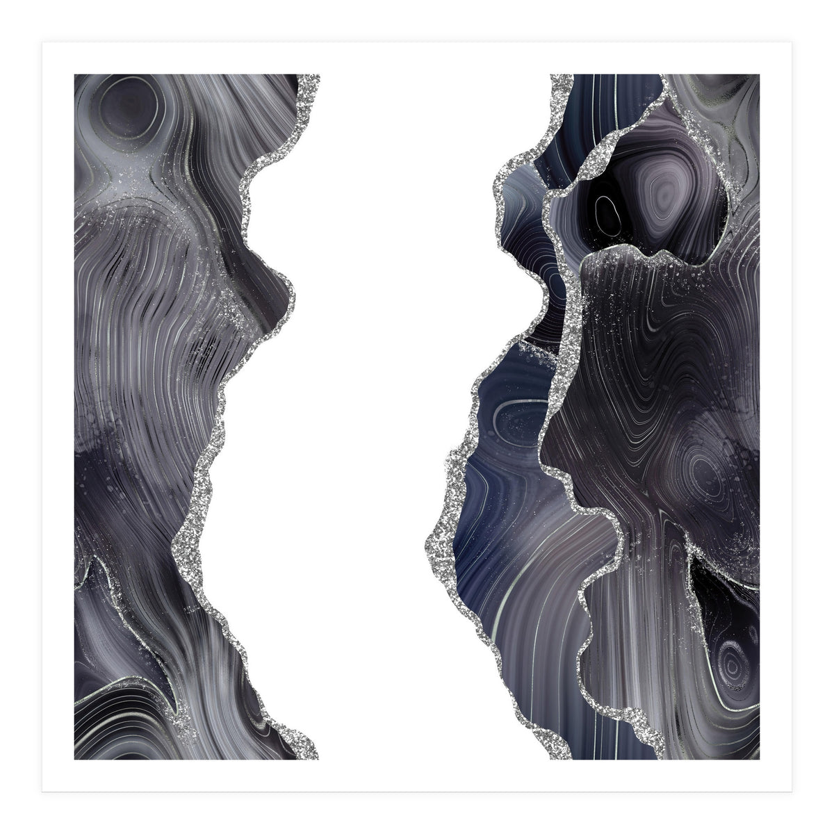Black & Silver Glitter Agate Texture 05 (Print Only)