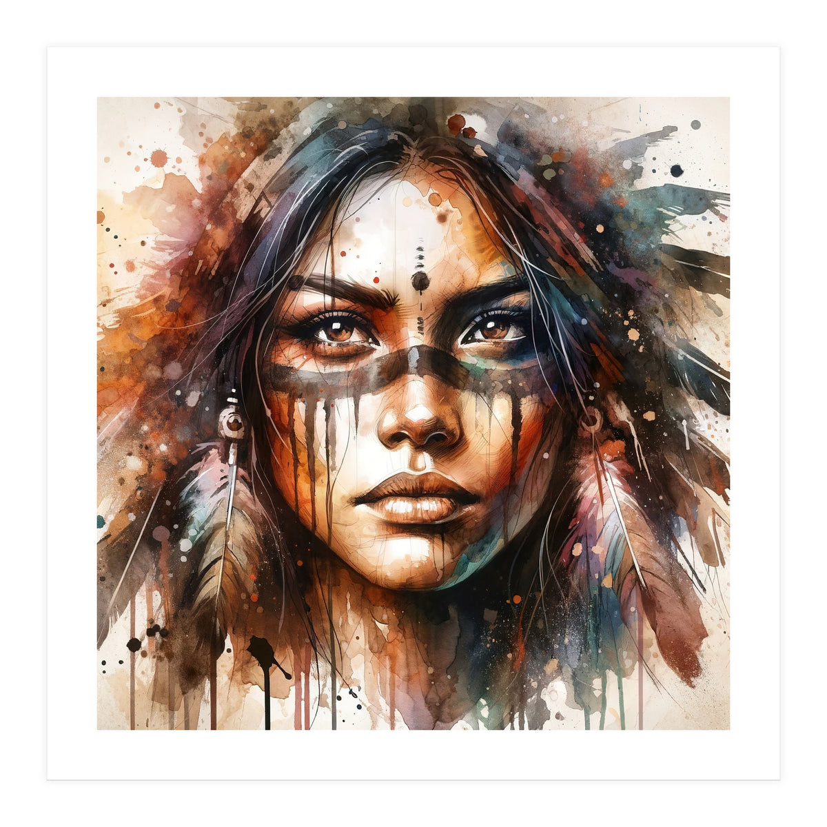 Powerful Tribal Warrior Woman Masked Gaze (Print Only)