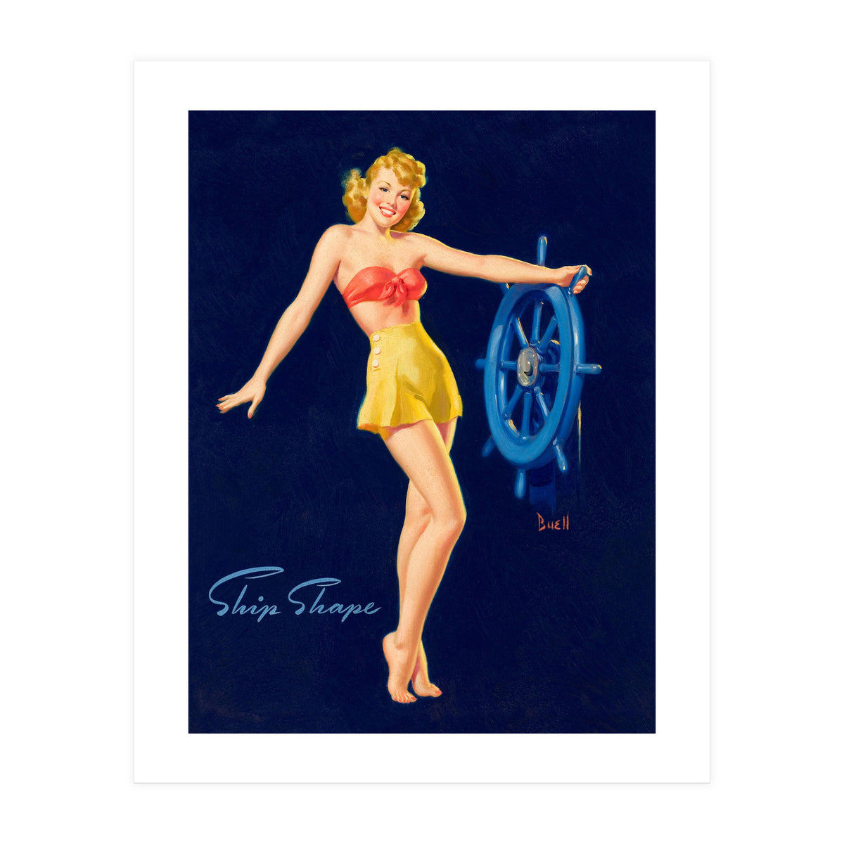 Pinup Girl Is Posing With A Steering Wheel (Print Only)