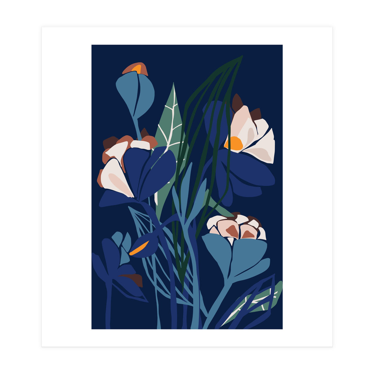 Florals At Night – Modern Illustration (Print Only)