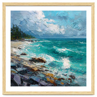 Coastal Turquoise Shoreline with Crashing Ocean Waves