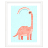 Rainbow Dinosaur Nursery Art, Cute diplodocus Watercolor, Pink Dino Illustration thumbnail