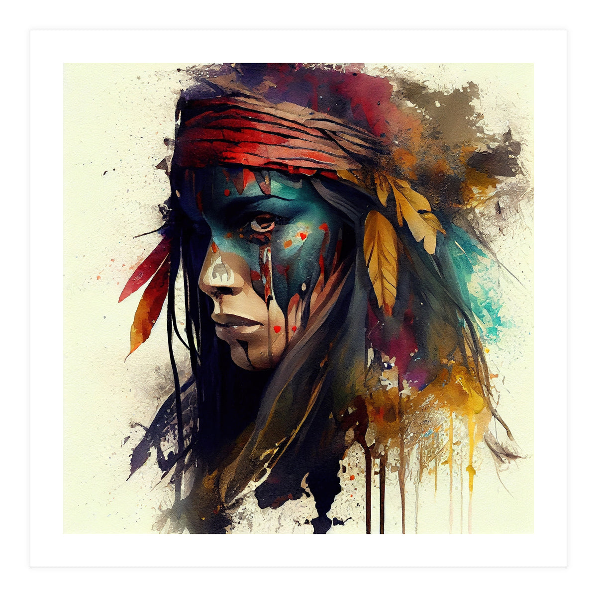 Powerful American Native Warrior Woman #3 (Print Only)