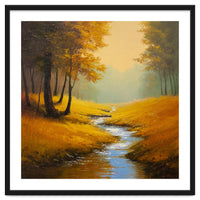 Golden Autumn Forest Path with Winding Creek
