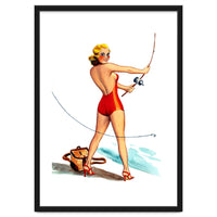 Pinup Girl Fishing On The Coast