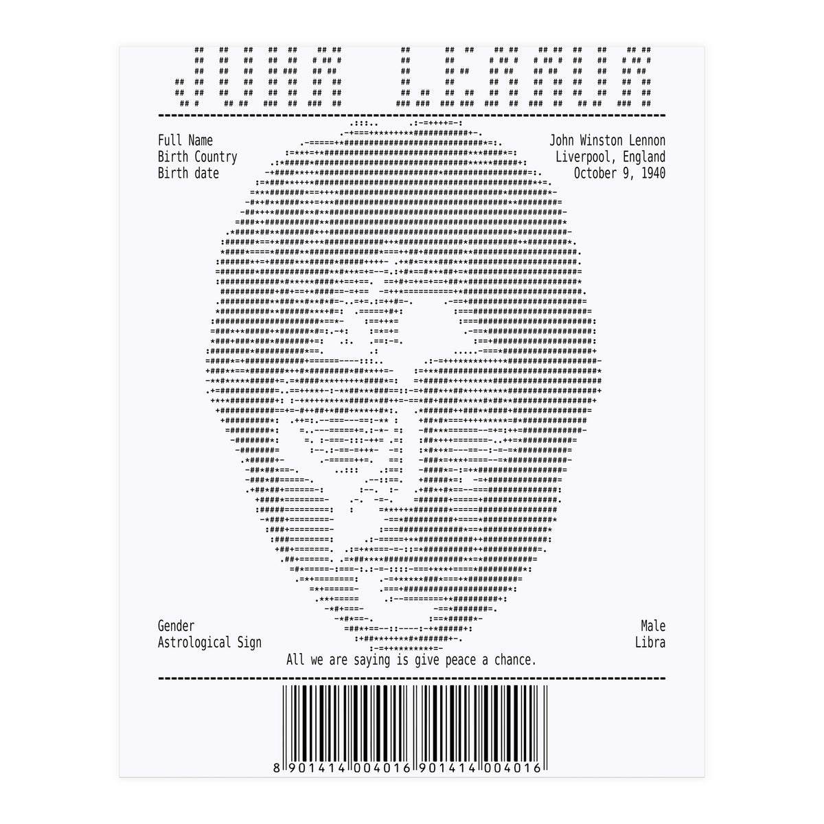 Receipt Art John Lennon Quotes  (Print Only)