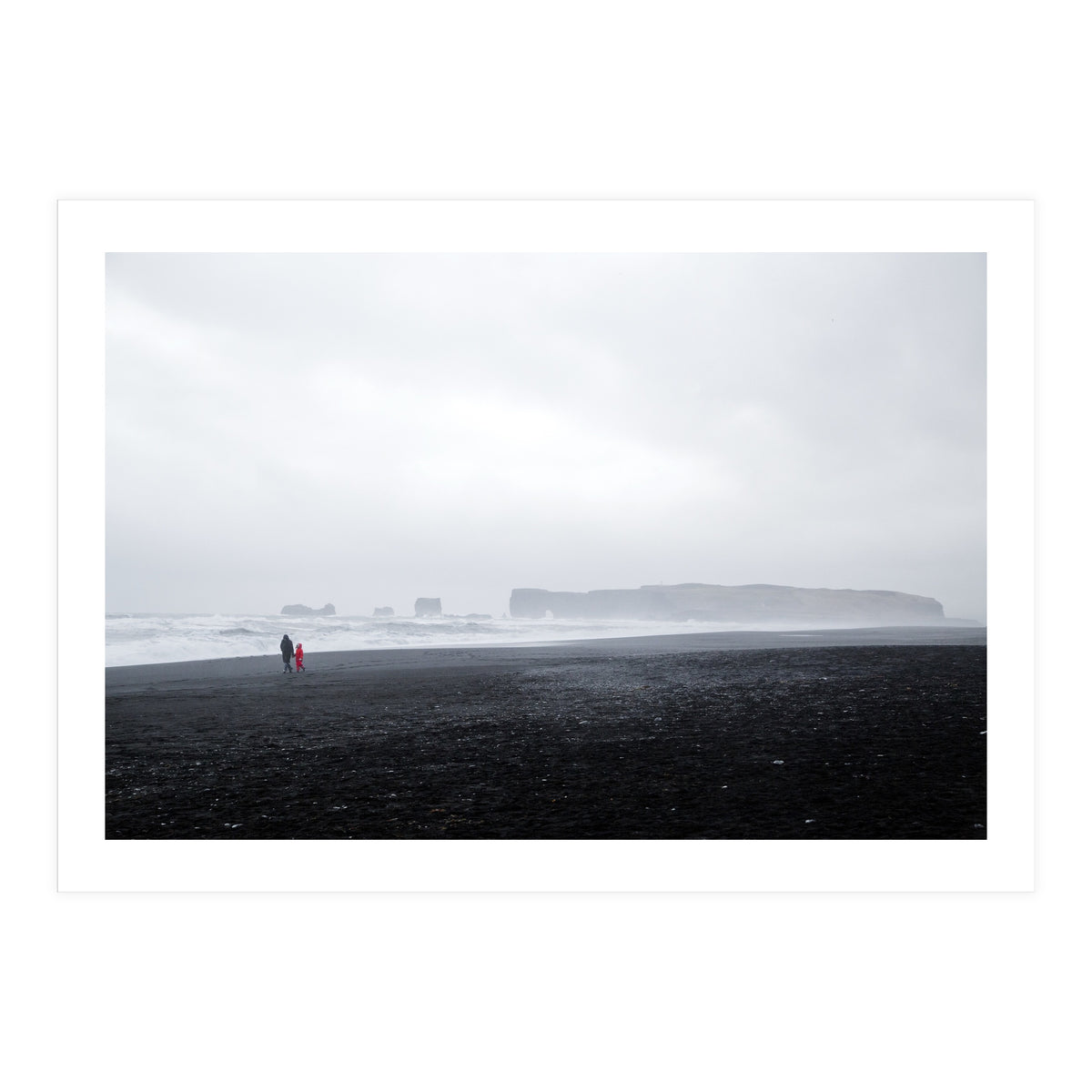 Family walking on the black sand beach - Iceland  (Print Only)