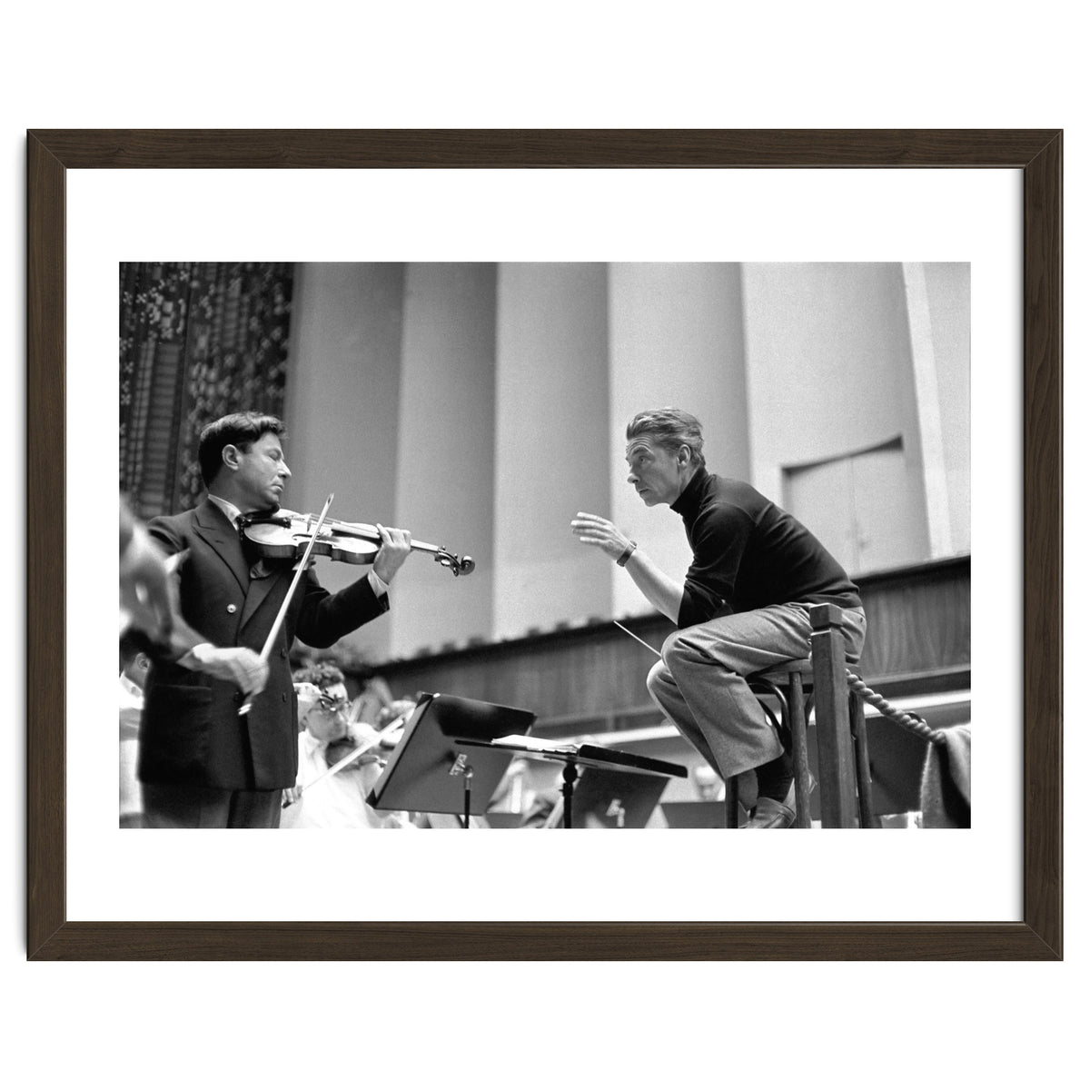 Conductor Herbert von Karajan rehearsing with Nathan Milstein in Lucerne, Switzerland. Lucerne,1957.
