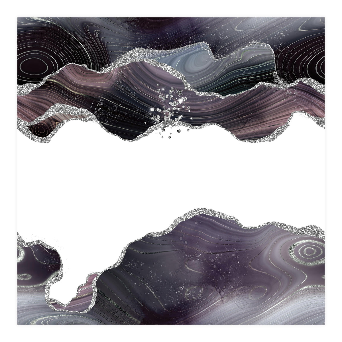 Black & Silver Glitter Agate Texture 07  (Print Only)