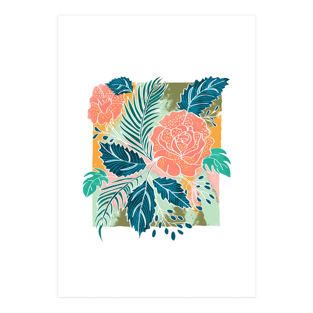 Framed Nature, Botanical Floral Rustic Bohemian, Garden Painting Tropical Illustration (Print Only)