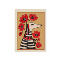 Striped Dog With Poppies (Print Only)