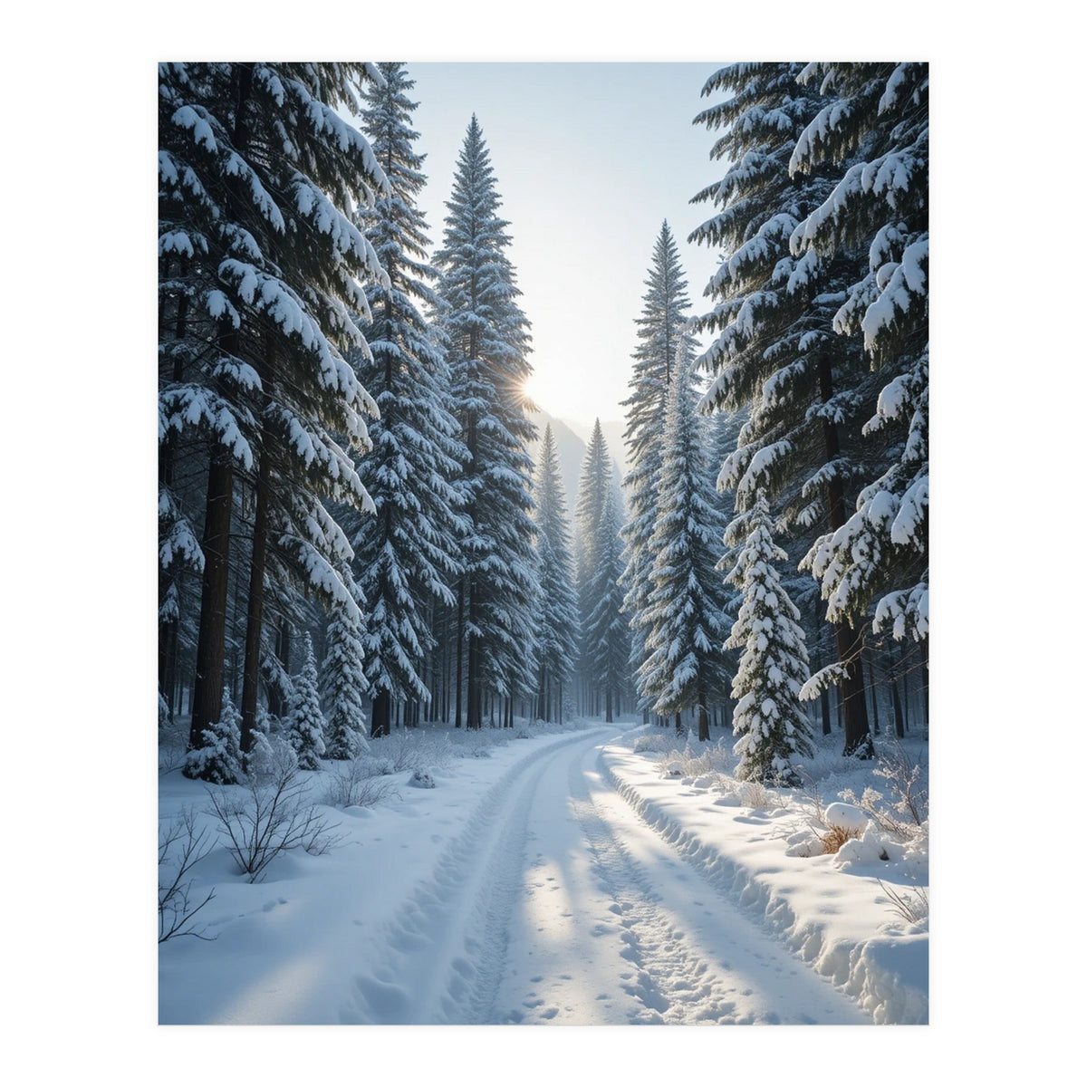 Serene Winter Wonderland Forest Road (Print Only)