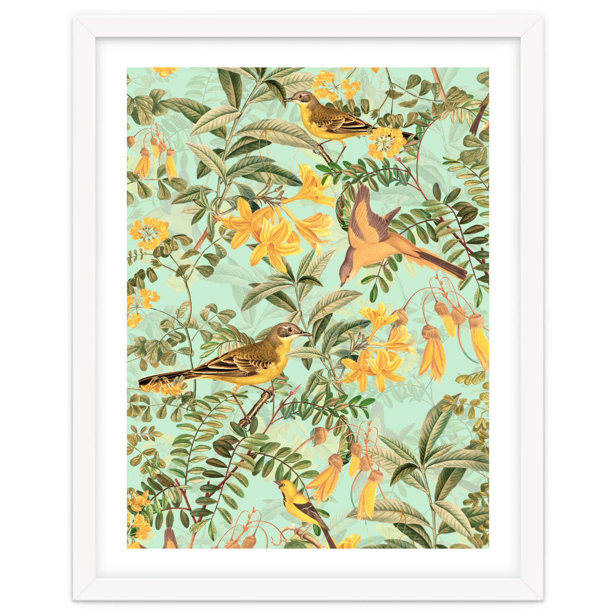 Yellow Birds in Tropical Jungle Paradise