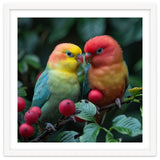 Lovebirds Perched Amidst Red Berries And Green Foliage thumbnail