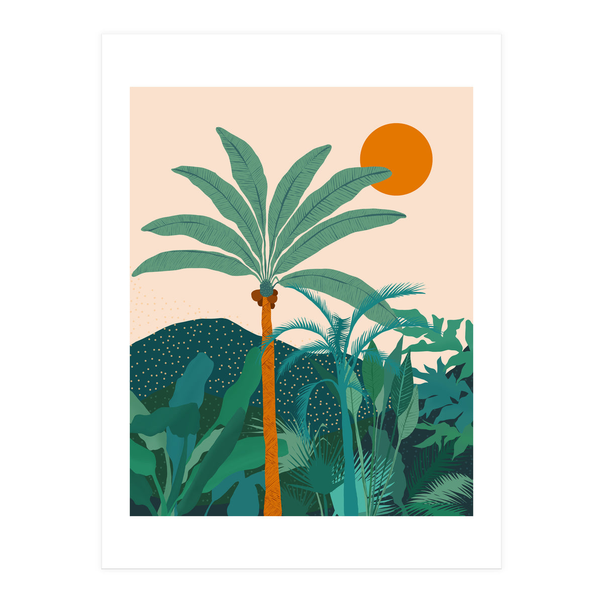 Palm Vibes, Tropical Vintage Botanical Nature, Illustration Mountains Landscape Adventure, Pastel Plants Wild Jungle Boho Forest (Print Only)