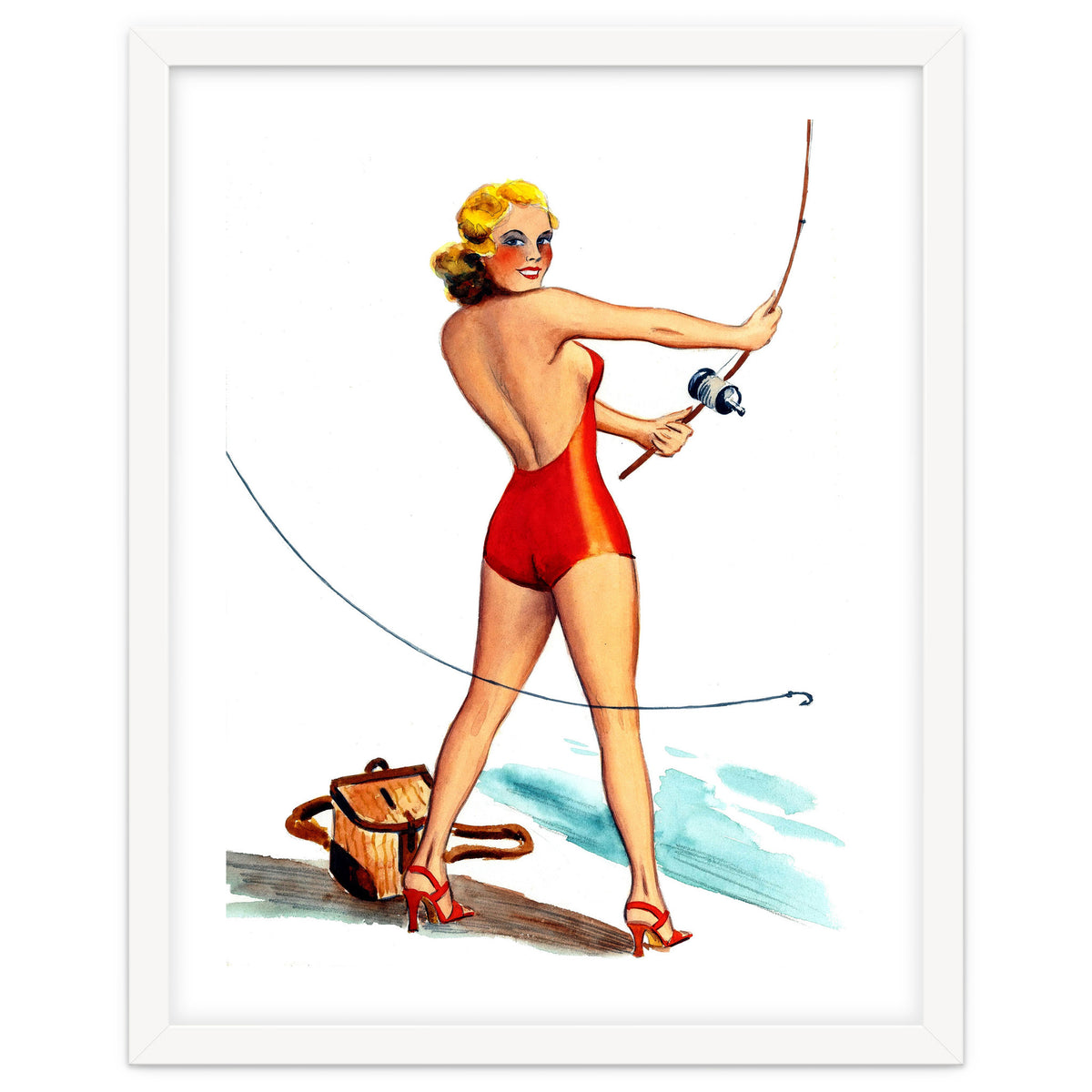 Pinup Girl Fishing On The Coast