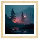 Atmospheric Twilight Pine Forest with Glowing Crimson Light thumbnail