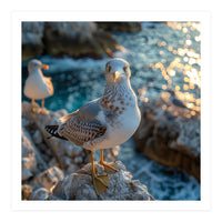 Seagull Standing On Rocks Near Water (Print Only)
