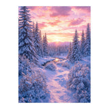 Winter Sunset Glow: Serene Snowy Forest and Frozen Creek (Print Only) thumbnail