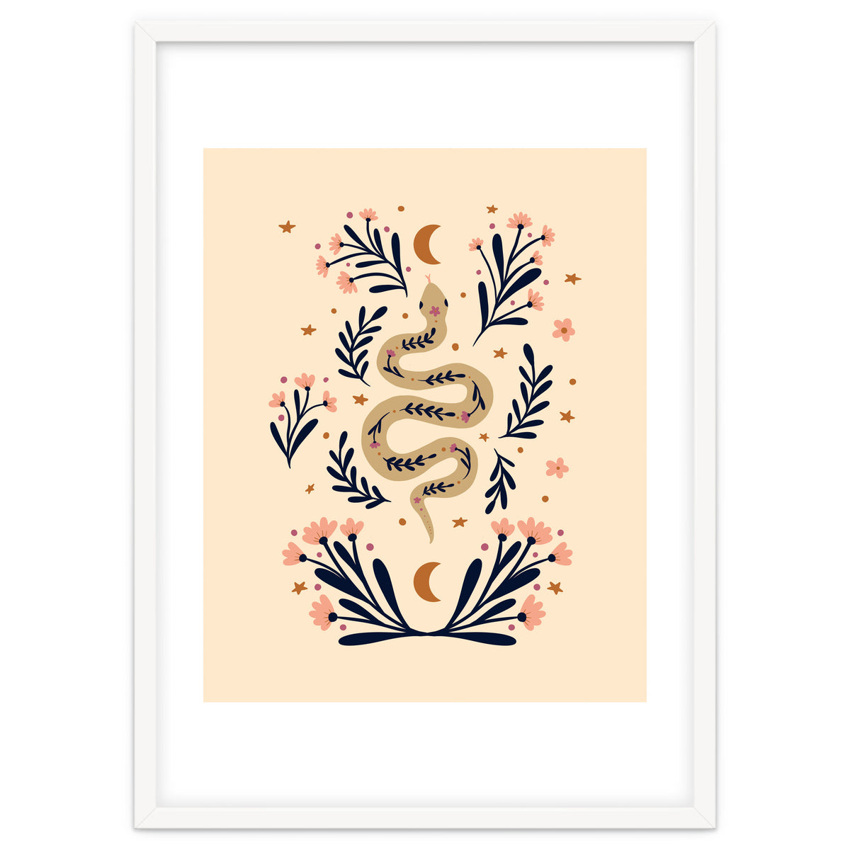 Snake And Flowers Beige And Indigo