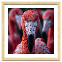 Close Up Of A Flamingo Bird Face, Pink Feathers