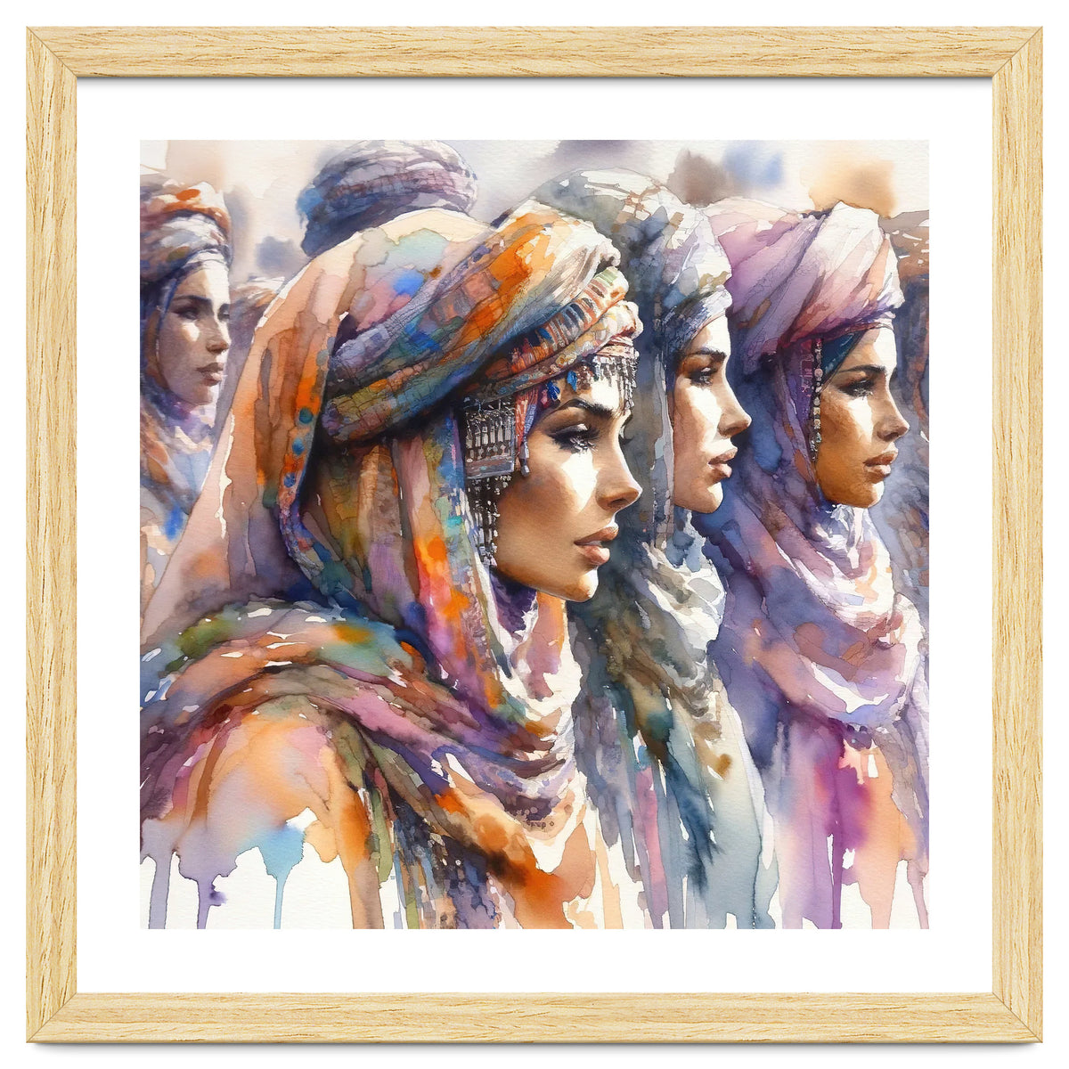 Tuareg Women Procession Watercolor