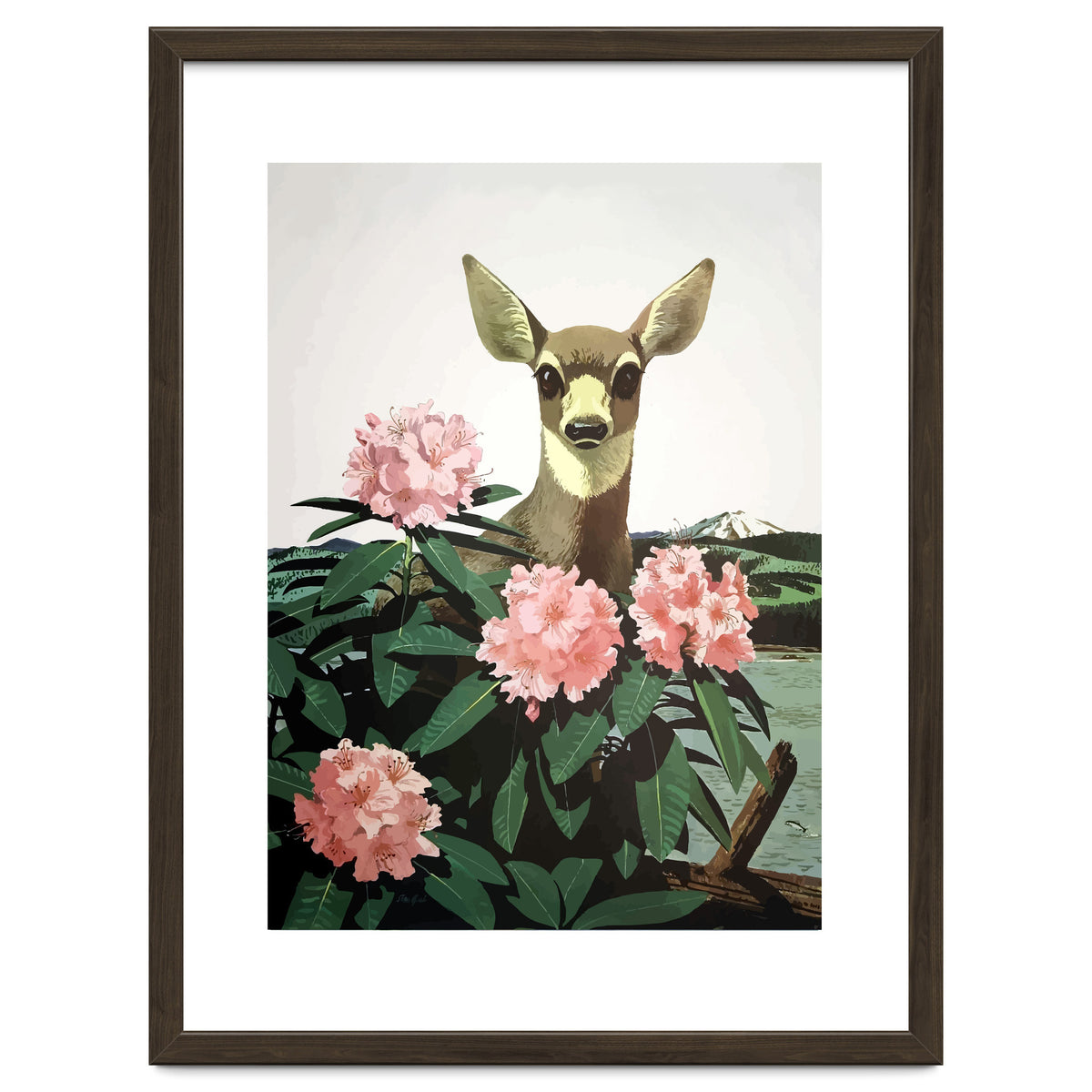 Japan, Doe in Blossom Bush