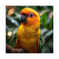 Sun Conure Parrot Colorful Bird Perched On Branch (Print Only)