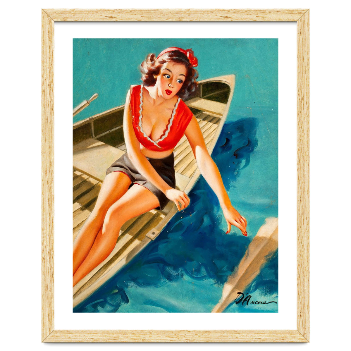Pinup Sexy Girl In A Boat And A Lost Paddle