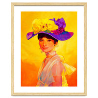 Audrey Hepburn Pop Art, Vibrant Floral Hat Portrait, Iconic Movie Star Illustration