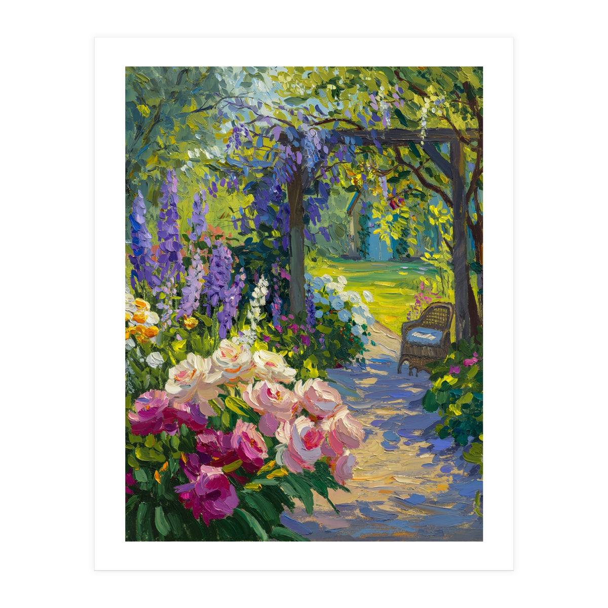 Serene Summer Garden Path Oil Painting (Print Only)