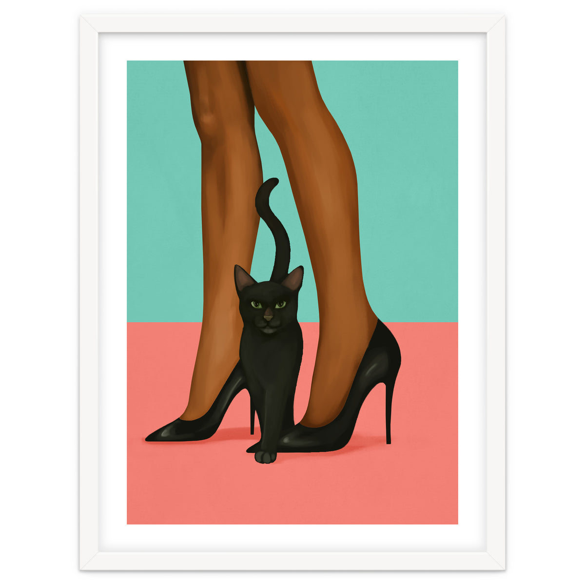 Woman In Heels With Black Cat