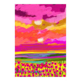 Two Suns, Pink Nature Painting Sky, Maximalist Landscape Pop Of Color Eclectic, Sunrise Sunset Meadow Boho Modern Contemporary (Print Only) thumbnail