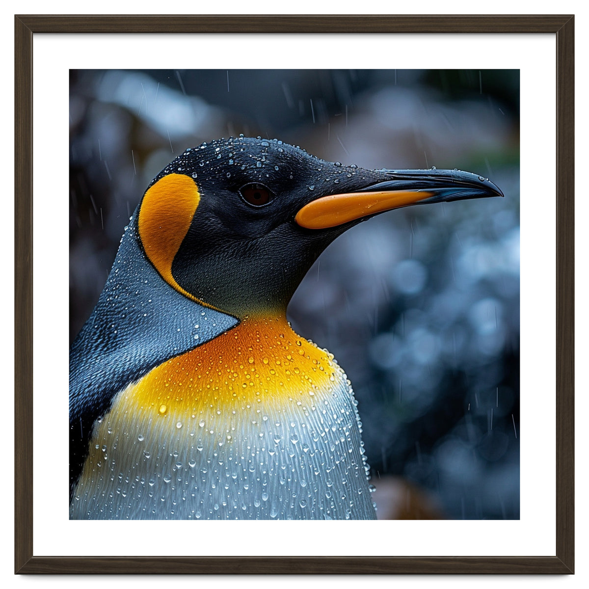 Close Up Of King Penguin In The Rain