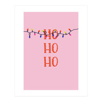 HO HO HO Christmas Lights Art, Pink Holiday Illustration, Modern Festive Quote (Print Only)