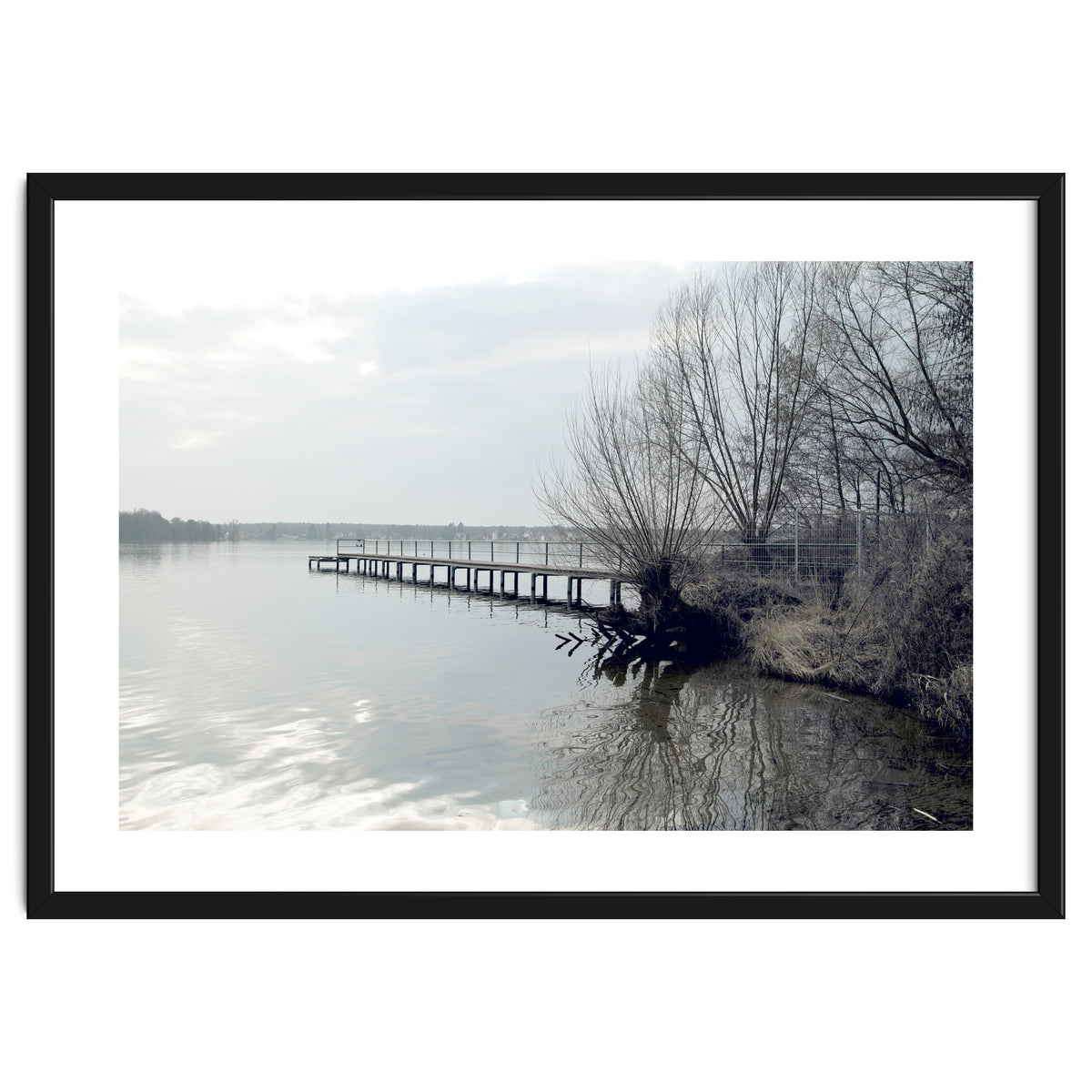 Sunny day pier in the lake