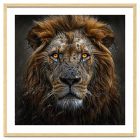 Majestic Lion With Glowing Eyes Close Up Portrait