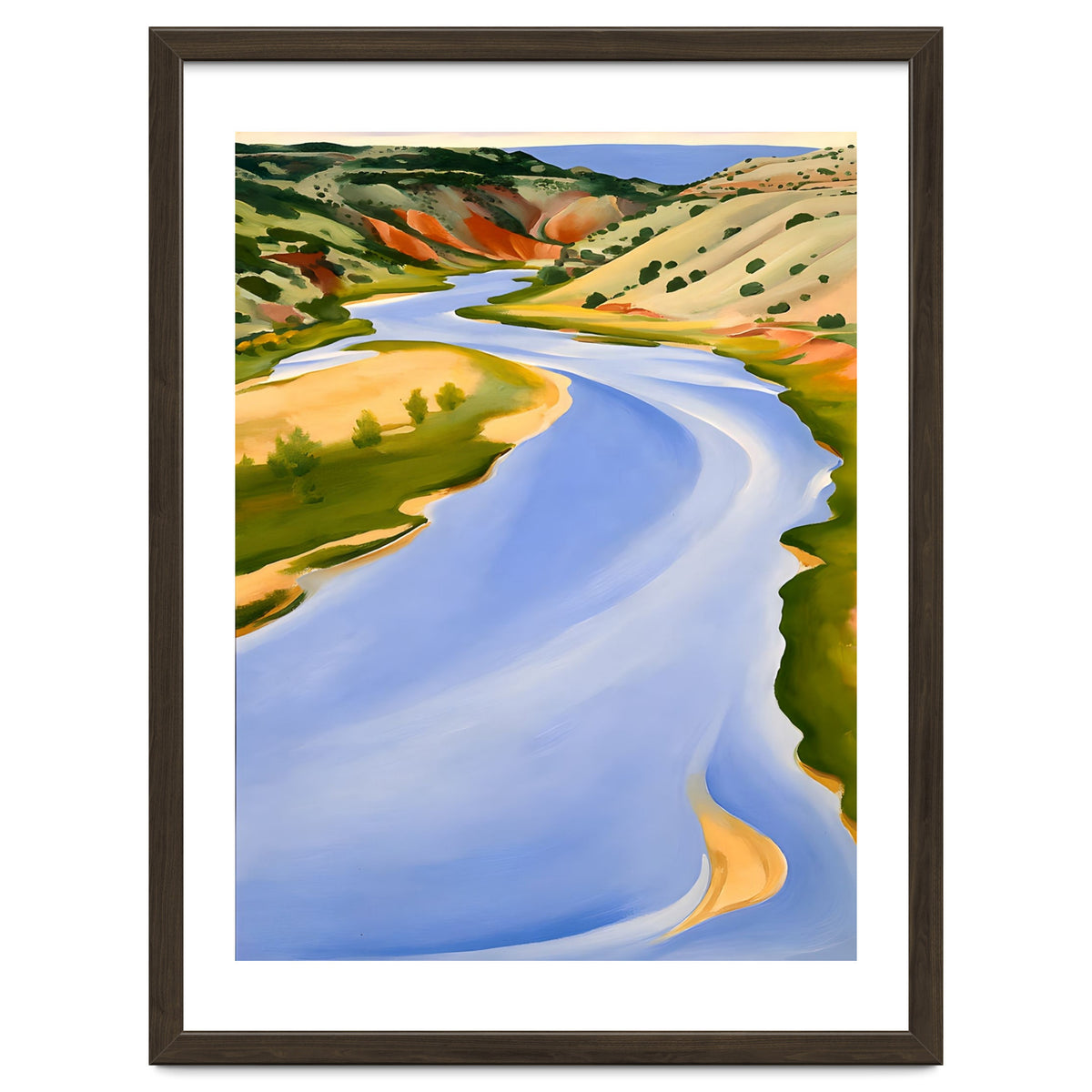 Georgia O’Keeffe – Chama River, Ghost Ranch (1937) | Serene Southwestern Landscape in Bold Modernist Forms