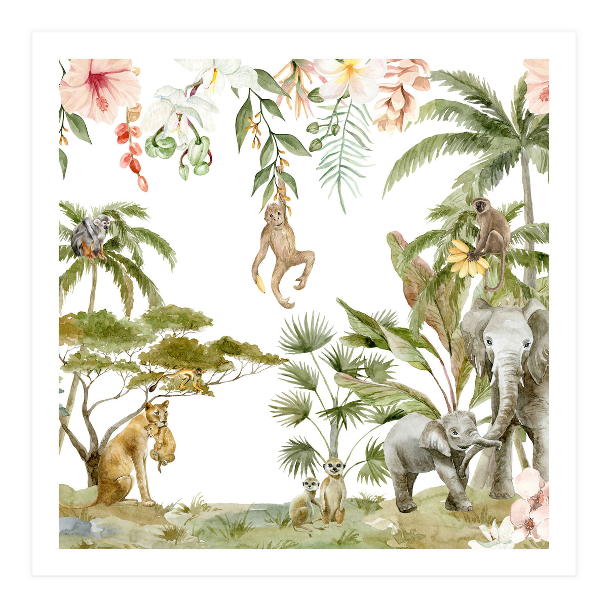 Watercolor Wild Animals Jungle  (Print Only)