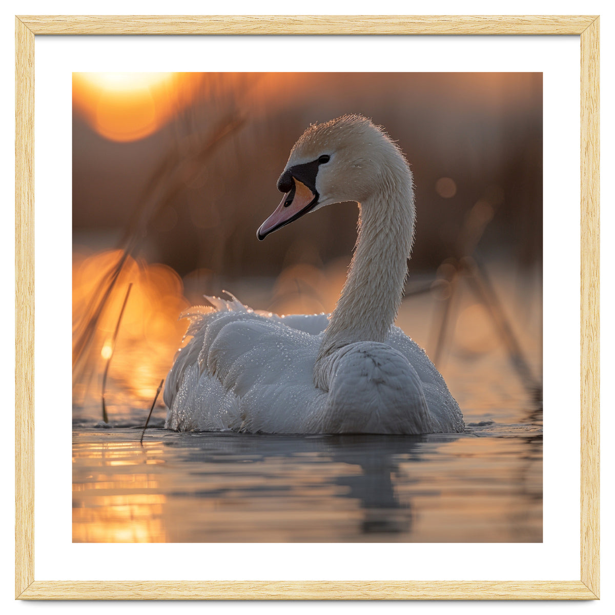 Majestic Swan Swimming At Sunrise Serene Water
