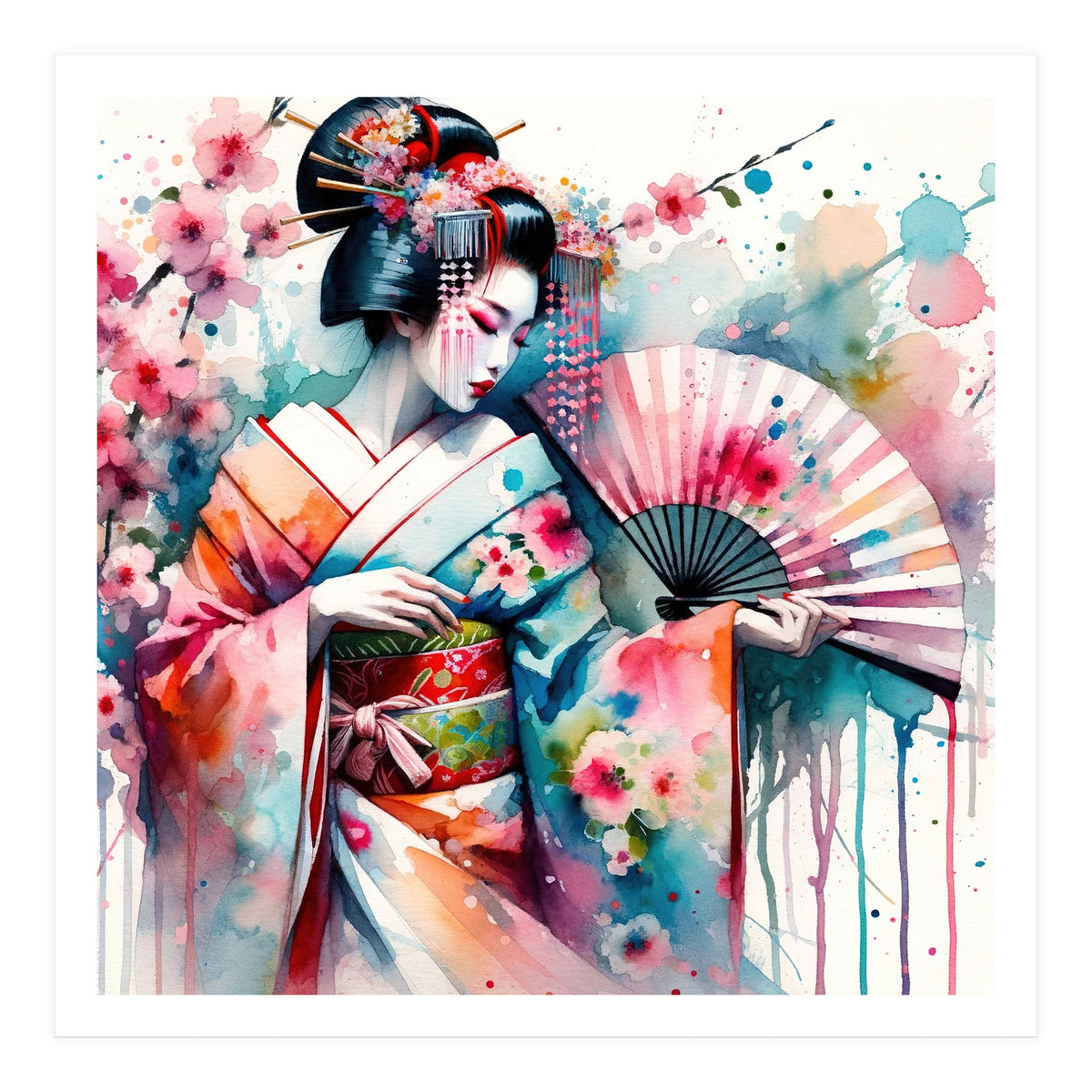 Watercolor Geisha Dancer #2 (Print Only)